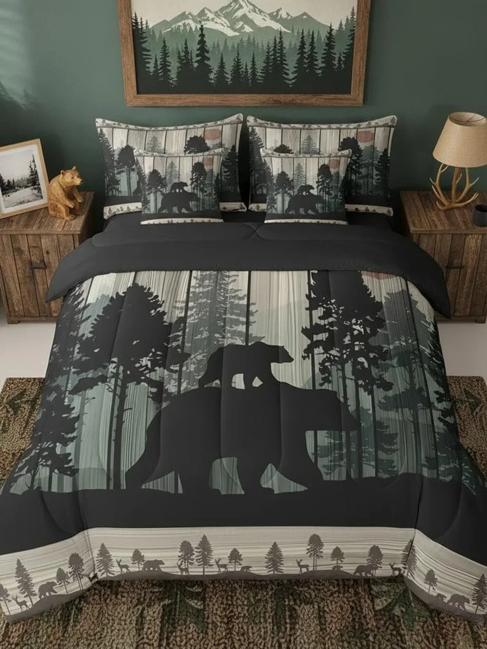 Western Farmhouse 7 Piece Bedding Set Queen Size Cabin Lodge Comforter Set with